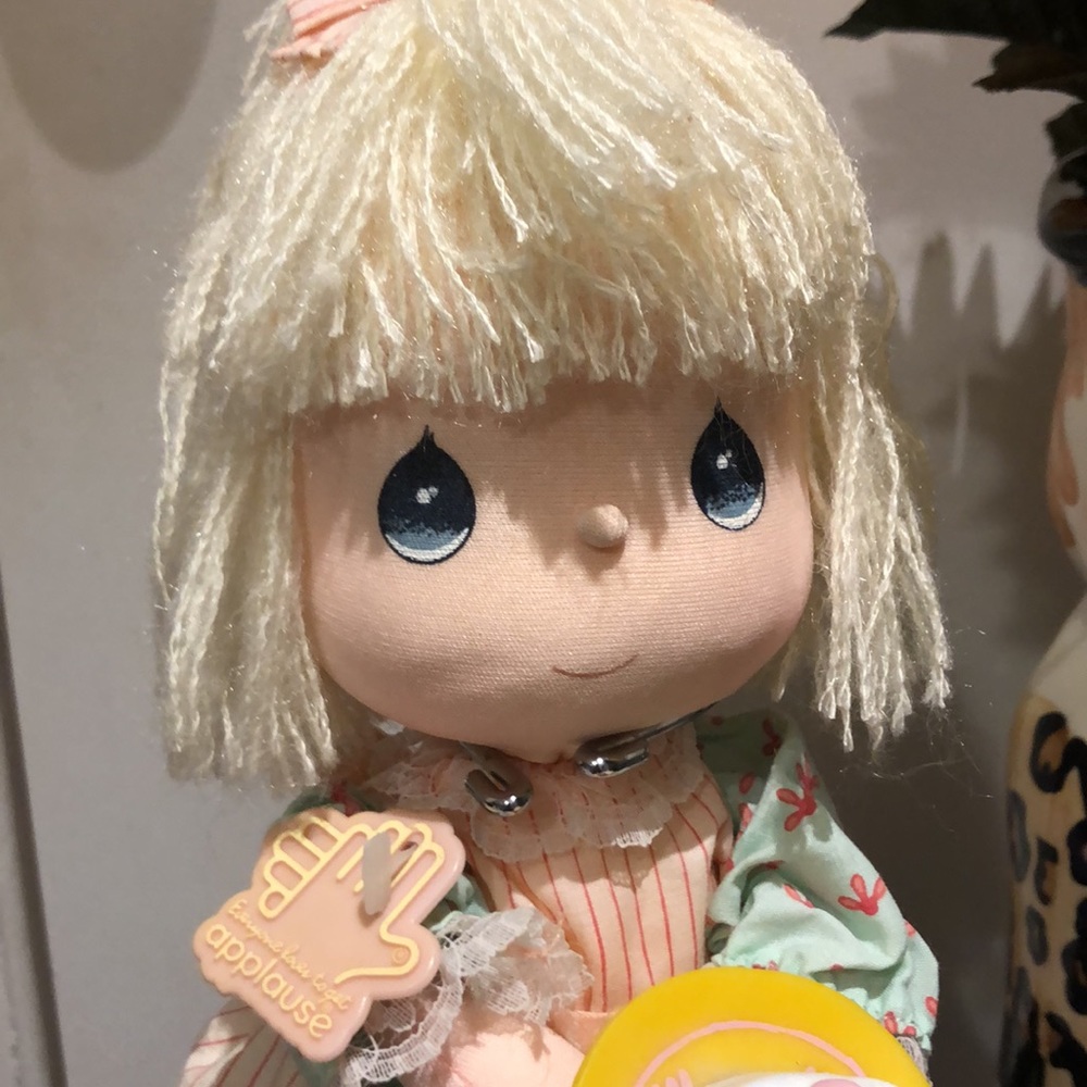 Precious Moments birthday doll holding birthday cake.  Famous for teardrop eyes - Picture 3 of 8